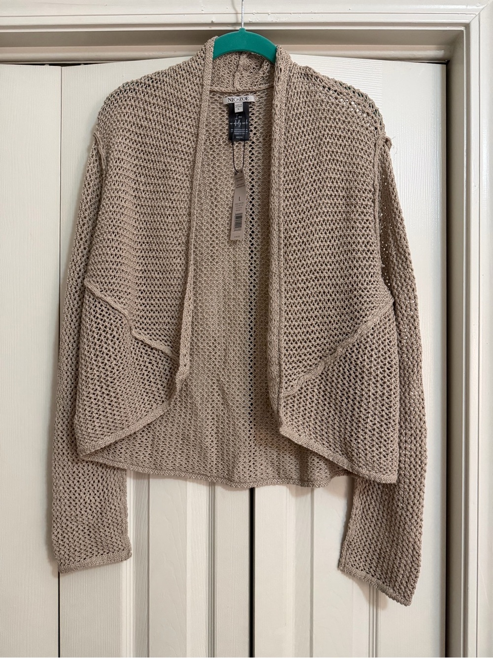 NIC+ZOE Open-Front Knit Cardigan - Beige